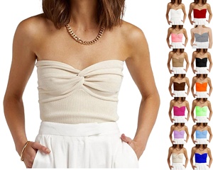 Women's <b>Strapless</b> Knitted Tank <b>Top</b> Solid Color Ruched Minimalist Style <b>White</b> - Product Image 6