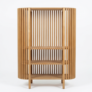Modern <b>Solid</b> Teak <b>Wood</b> Slatted Display Shelf <b>Bookcase</b> Living Room Furniture Minimalist Wooden Storage Cabinet - Product Image 1