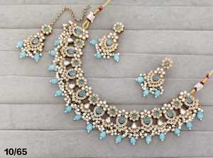 PingBling Emerald Green Kundan Bridal Necklace <b>Set</b> with Matching Earrings, Pearl Drop <b>Indian</b> Wedding Jewelry - Product Image 2