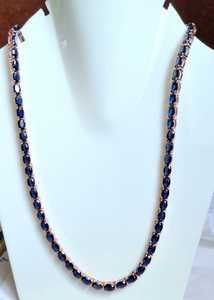 Collier chaîne à maillons saphir bleu plaqué or 18 carats avec serti griffe, bijoux unisexe pour cadeau de fête - Product Image 2