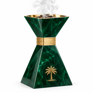 Luxury Arabic Wood Bakhoor Burner Eco-Friendly Aromatherapy <b>Marble</b> Look Finish Golden Bowl Decorative Date Palm <b>Tree</b> Design - Product Image 5