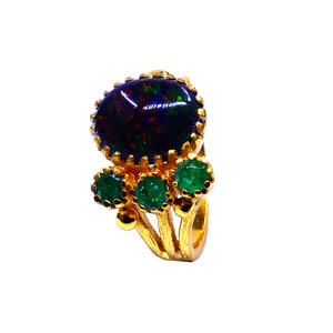 Fashionable 925 Sterling <b>Silver</b> Gold Plated Jewelry Black <b>Opal</b> Gemstone Women Wear Classic Unique <b>Ring</b> - Product Image 3