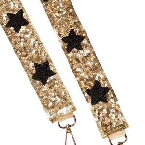 Golden Sequin Star Beaded Bag <b>Strap</b> Glam Statement <b>Strap</b> - Product Image 1