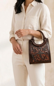 Bolso de Mano Tipo Hobo de Cuero Genuino de Lujo, Hecho a Mano y Bordado, con Diseño Floral Vintage, para Uso Diario y Viajes - Product Image 5