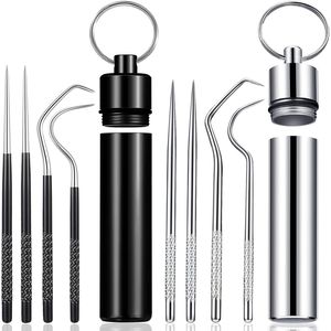 Portable Titanium <b>Toothpicks</b> Set Reusable Stainless Steel <b>Toothpicks</b> Holder for Outdoor Picnic Camping Camping Utensil - Product Image 1
