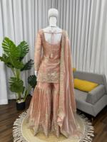 Magnifique ensemble Sharara indien pakistanais en Chinon pur, lourd et élégant, pour femme, idéal pour les fêtes, mariages et tenues décontractées