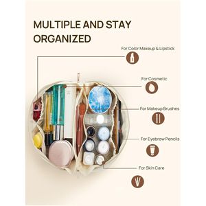 Grande trousse de maquillage en cuir avec poignée, étui de voyage portable pour cosmétiques, étanche, avec séparateur ouvert pour femmes - Product Image 3