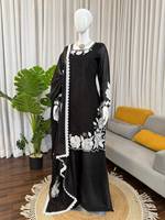 Ensemble palazzo en soie Fendy brodé noir et rouge pour femme, style indien traditionnel, longueur ras du sol, tenue de mariage, style Inde Pakistan
