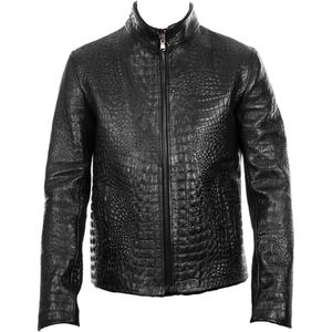 Chaqueta de invierno para hombre de cuero de cocodrilo auténtico de alta calidad con forro de seda - Product Image 1