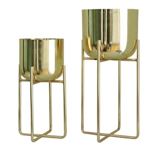 Round Gold Planter with Stand Indoor Planters Living Room Bedroom Hallway Decoration Planters &amp; Pots - Product Image 6