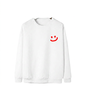 Sweat-shirt blanc à col rond unisexe, coupe classique, couleur unie, imprimé sourire bleu, pull décontracté, tricot d'automne, 100% coton - Product Image 2