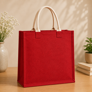 Red Jute Tote <b>Bag</b> With Embroidery Floral Design Hand Length Handle Shopping <b>Bag</b> <b>Medium</b> <b>Size</b> 40x15x35cm - Product Image 6