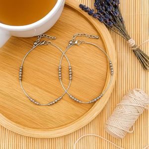 BRIA BY SSAR Pure 92.5 Pure Sterling Silver Moving Ball Threaded Snake Pattern Anklet (Payal) Lot de 2 pour femmes et filles - Product Image 2