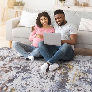 LOOM LUXE Collection 6x9 avorio/blu astratto Non spargimento tappeto elegante resistente alle macchie per casa ufficio soggiorno camera da letto - Product Image 4