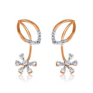 18K Rose Gold Leaf Drop <b>Earrings</b> Round Lab Grown <b>Diamond</b> Floral <b>Dangle</b> <b>Earrings</b> Minimalist Fine Jewelry for Women Luxury Gift - Product Image 1