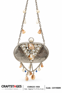 CRAFTSTAGES Crystal Embellished Evening <b>Clutch</b> Bag With <b>Pearl</b> Chain Strap Elegant Party Handbag CSIBG25-1048 - Product Image 4