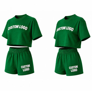 Custom Logo Women’s 2 Piece <b>Crop</b> <b>Top</b> & <b>Shorts</b> Set | Oversized Casual Streetwear Tracksuit | Custom Embroidered Summer Sportswear - Product Image 3