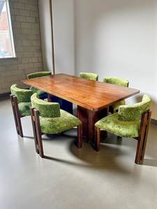 Juego de Comedor de Teca Moderno Retro con Silla Tapizada Curva, Muebles Artísticos de Madera Sólida para Interiores Contemporáneos - Product Image 2