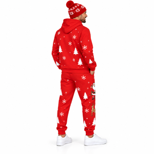 Ensemble de survêtement de Noël pour hommes en gros : sweat à capuche, pantalon de jogging et bonnet – Couleur unie, costume deux pièces personnalisé pour les fêtes - Product Image 6