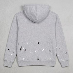 ชุดเซ็ตเสื้อฮู้ดและกางเกงขายส่ง พิมพ์ลายหยดน้ำสีเทา สำหรับผู้ชาย สกรีนโลโก้ได้ตามต้องการ ทรงลำลอง ชายเสื้อผ่าข้าง ใส่ได้ทั้งฤดูใบไม้ร่วง - Product Image 3