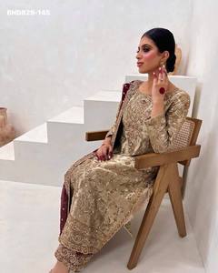 Premium Quality Party Wear Fancy <b>Silk</b> with Embroidery Sequence work Plazzo-<b>Kurta</b> & Dupatta Set Woman Fashion Supplier from India - Product Image 5