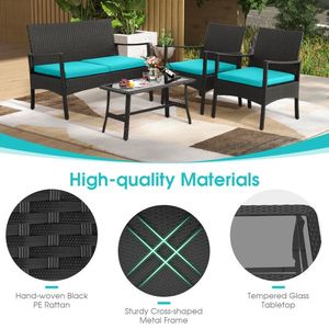 Set da Conversazione in Rattan per Esterni 4 Pezzi con Tavolino in Vetro Temperato Impermeabile e Resistente per Balcone e Hotel - Product Image 5