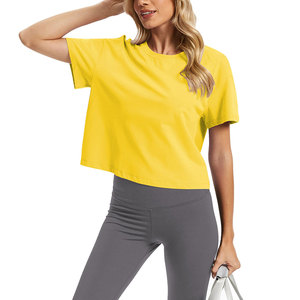 Oem Service Women's Crop Top Round Neck Short Sleeve Upf Protection Drop Shoulder Fashion Essential Lifestyle Wearing Crop Tee - Product Image 3