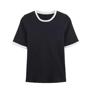 เสื้อยืดคอกลมแขนสั้นลำลองดีไซน์ทันสมัยสำหรับฤดูร้อน ผ้าฝ้ายพรีเมียมสำหรับผู้หญิง สไตล์สตรีทแวร์ รับผลิตแบบ OEM  2 สีตามสั่ง - Product Image 1