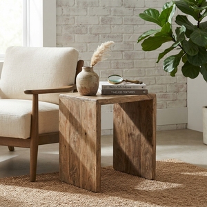 Sulur Side Table <b>Solid</b> <b>Wood</b> Small Accent End Table Modern Rustic Waterfall Nightstand Natural Teak Style Living Room Furniture - Product Image 4