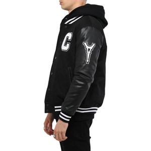 Chaqueta Varsity Letterman de Cuero Genuino y Lana Color Negro Sombra - Product Image 6
