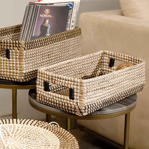 Panier rectangulaire rustique en jonc de mer, fait main, pour rangement, vente en gros, écologique, fabriqué au Vietnam - Product Image 2