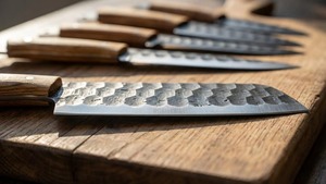 Ensemble de couteaux de chef en acier carbone faits à la main, 5 pièces, avec manches en bois et résine, design ambidextre - Cadeau de cuisine professionnel - Product Image 2