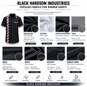 Chemise de barbier en tissu sergé 100% polyester de qualité supérieure, col rond, 180 GSM, vert foncé, broderie personnalisée, manches courtes, séchage rapide - Product Image 2