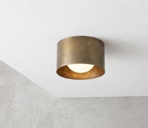 Plafonnier semi-encastré en laiton massif de style Mid-Century – Spot lumineux minimaliste avec abat-jour en forme de tambour de 6 pouces - Product Image 2