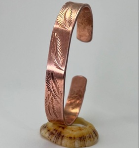 Handmade <b>Copper</b> Alloy Cuff Bracelet With Plant Pattern Vintage Style Unisex Jewelry - Product Image 3