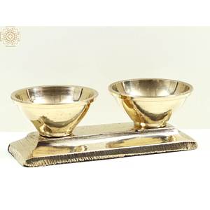 Handmade 3\" Brass Vibuthi and Kumkum Stand <b>Set</b> Indian Metal <b>Vases</b> - Product Image 4