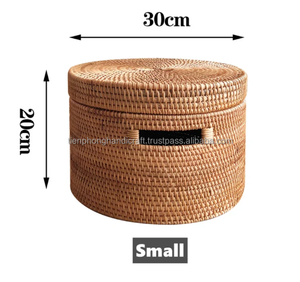 Panier de rangement rond tissé en rotin avec couvercle, produits de haute qualité du fabricant vietnamien - Product Image 5