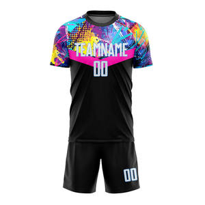 Uniforme de Fútbol 7V7 Negro Artístico Moderno, Transpirable y de Secado Rápido, con Nombre Personalizado y Diseño de Salpicaduras de Neón para Hombre - Product Image 3