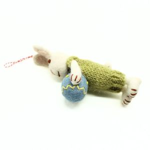 Handmade Knitted <b>Easter</b> Bunny Ornament Holding Blue Egg Green Suit Cute Animal Decor Hanging <b>Tree</b> <b>Decoration</b> - Product Image 4