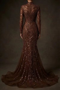 Robe de bal sirène de luxe à sequins, motif floral, col montant, pour occasions formelles, simple et écologique, vente en gros - Product Image 2