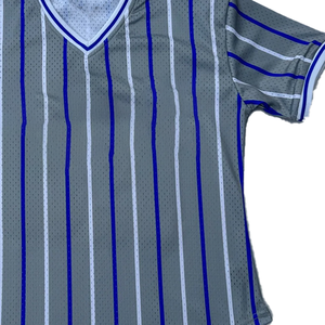 Zeta Grey Pinstripe Unisex Baseball Jersey V-Neck Breathable 100% Polyester Unisex Sports Jersey For Sorority & Fraternity Wear - Product Image 3