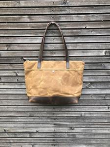 Bolso Tote de Lona Encerada Vintage con Base de Cuero, Cierre de Cremallera, Bolso de Hombro de Gran Capacidad para Viajes y Trabajo - Product Image 2