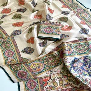 Sari en soie pure VASTRA COTTAGE Pure Softy avec tissage Zari sur toute la surface, imprimé numérique style pashmina, avec pièce de blouse - Product Image 5