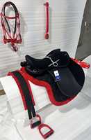 BLUHORSE BH-867 Ensemble de selle anglaise en cuir PU synthétique, pour endurance équine, avec arceau en plastique incassable, logo personnalisé, rembourrage doux