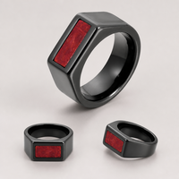 Bague de mariage pour homme en carbure de tungstène noir de 8 mm, large, rectangulaire, avec incrustation de corail, vente en gros