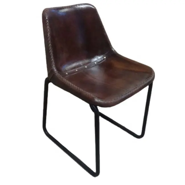 Industriële Vintage Echt Lederen Ijzeren Pijp Base Cafe Restaurant Lounge Food Court Hospitality Eetkamerstoelen