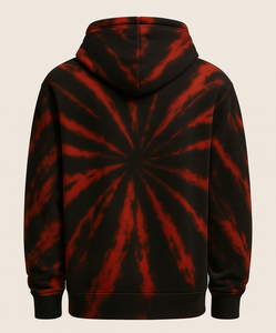 Sudadera con capucha para hombre, roja y negra, con efecto tie-dye, tejida, impermeable, antiencogimiento, con cremallera, moderna y atrevida, para uso casual en invierno. - Product Image 1