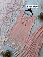 Ensemble Salwar Kameez en Georgette brodé de motifs ethniques, entièrement cousu, avec bas assorti et dupatta, séchage rapide, printemps automne