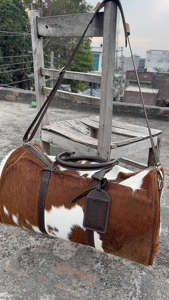 Sac de voyage en cuir véritable avec fourrure, fermeture éclair, logo personnalisé, sac de week-end, sac à main LHDB-0086 - Product Image 2