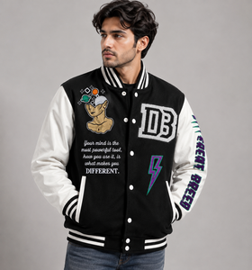 Breathable Knitted Winter Hip Hop Wool Varsity <b>Jacket</b> with Sheep Fur Trim and Leather Sleeves - Product Image 1
